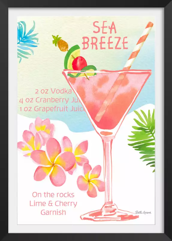 Sea breeze en aquarelle - affiche recette cocktail