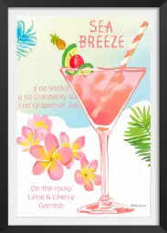 Sea breeze en aquarelle - affiche recette cocktail