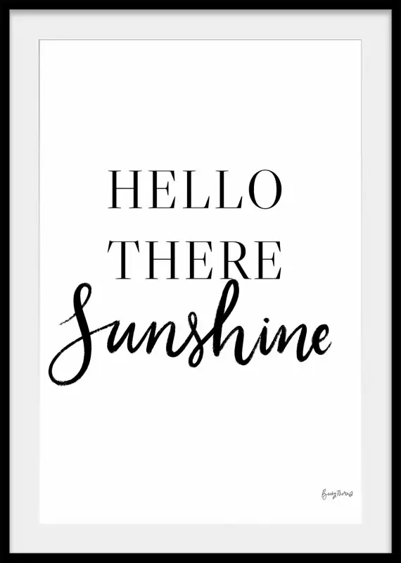 Hello there sunshine Poster citation noir et blanc typographie