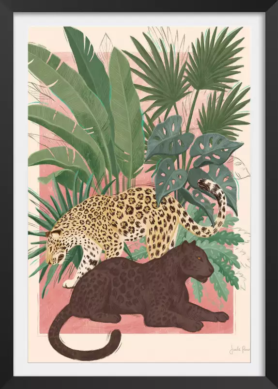 Black and white Panthers - affiche animaux jungle