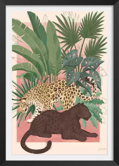 Black and white Panthers - affiche animaux jungle