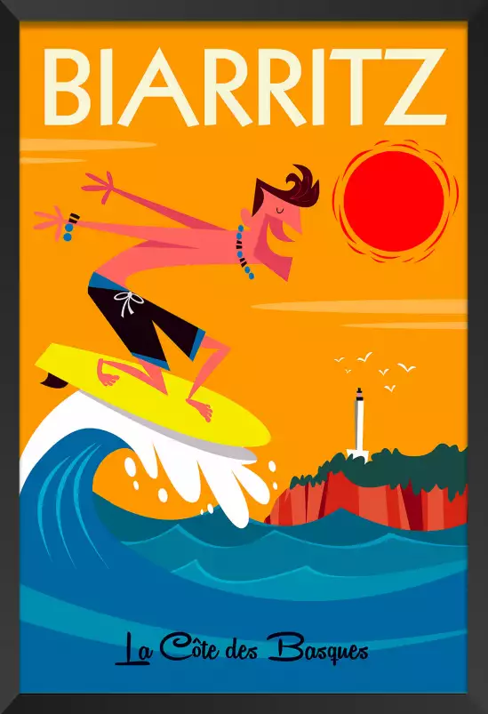 Surf à Biarritz - affiche sud ouest