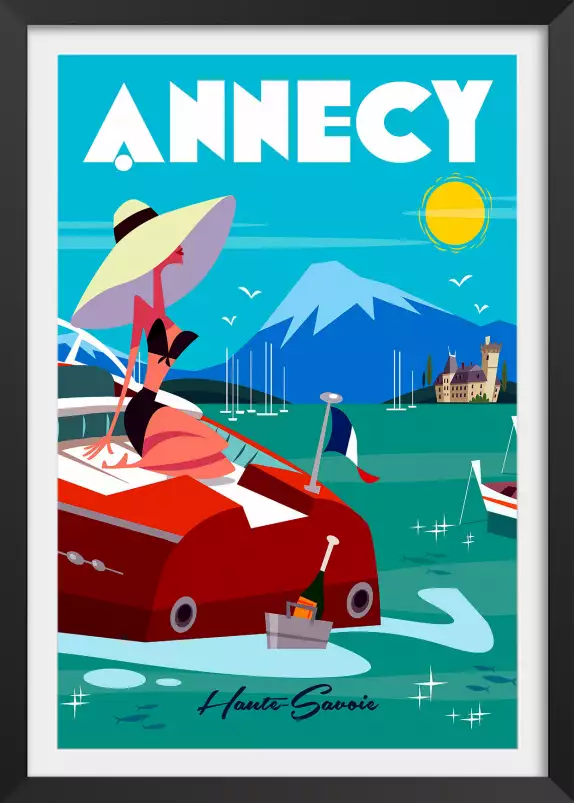 Vedette du Lac d' Annecy - affiche les alpes