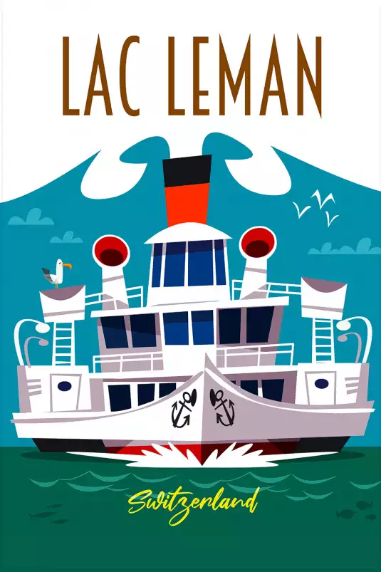 Le Lac Leman - affiche les alpes