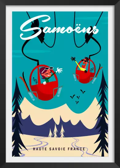Affiche ski Samoëns vintage humour