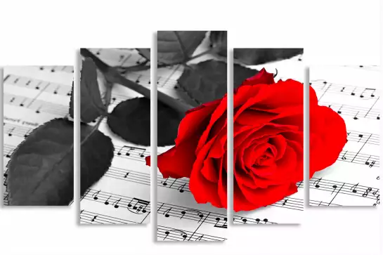 Rose et partitions musicales - affiche romantique