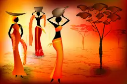 Silhouettes sous les arbres - tableau femme africaine