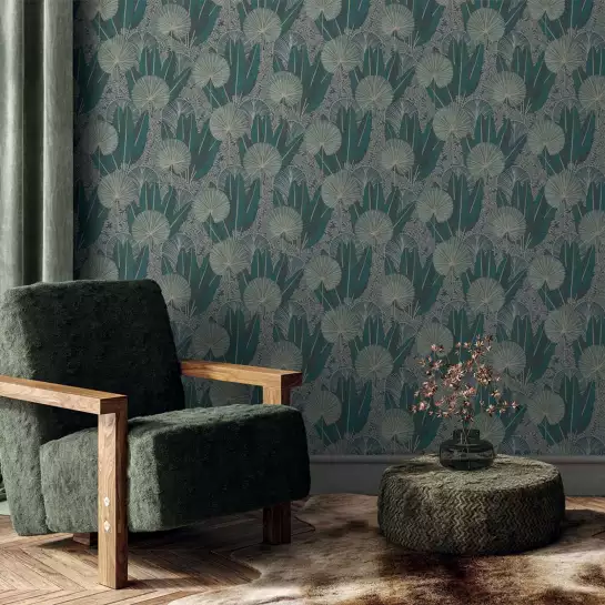Eventail deep green - tapisserie exotique