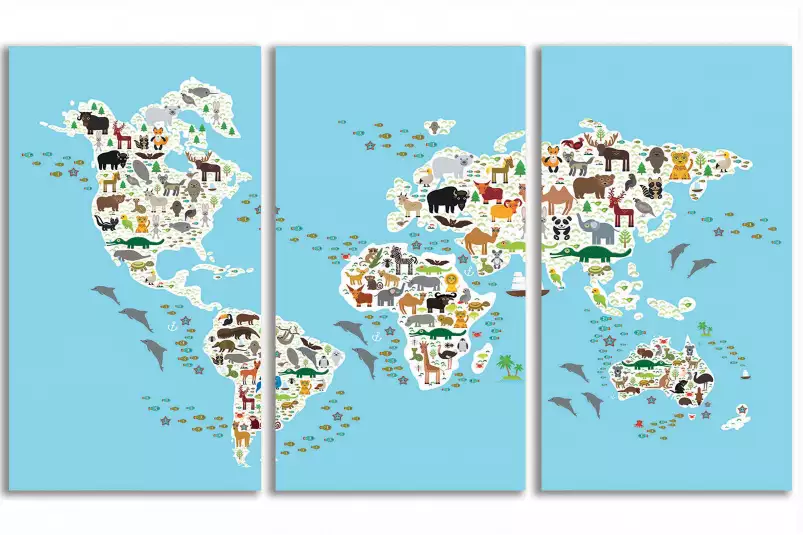 Carte du monde animaux - Affiches pour enfant