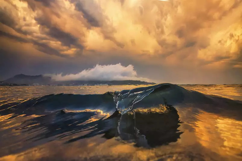 Belle vague - paysage mer coucher de soleil