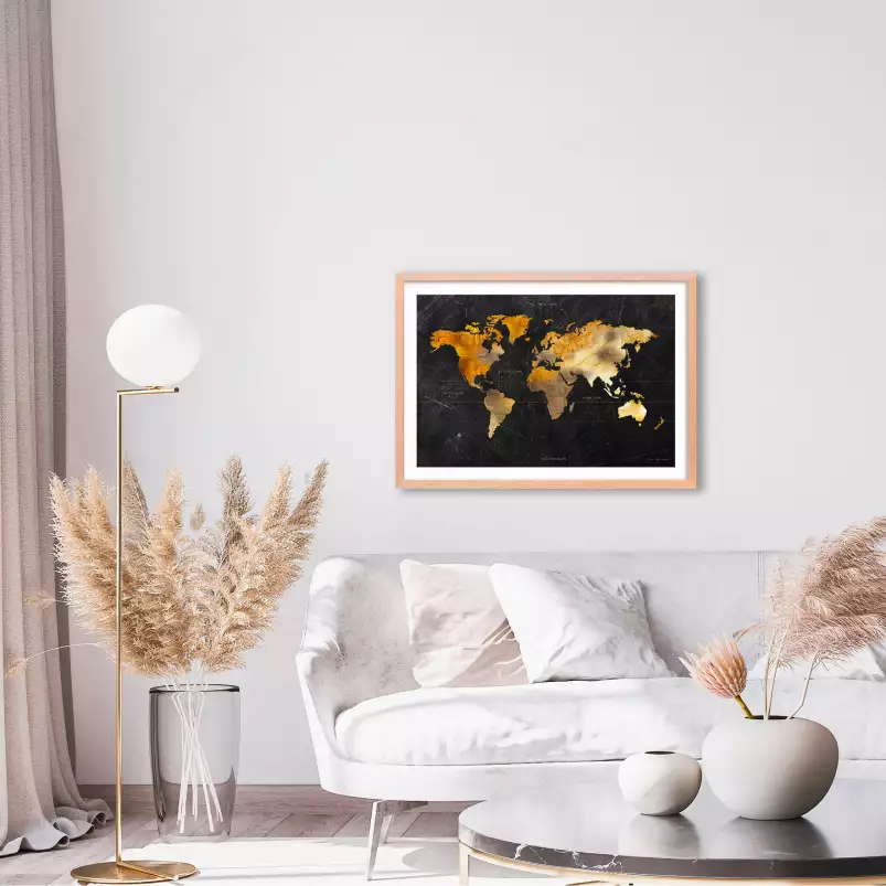 Carte du monde dorée d'Artbase79 en poster, tableau sur toile et plus