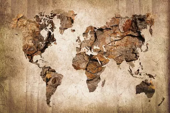 Carte du monde effet bois - carte du monde vintage