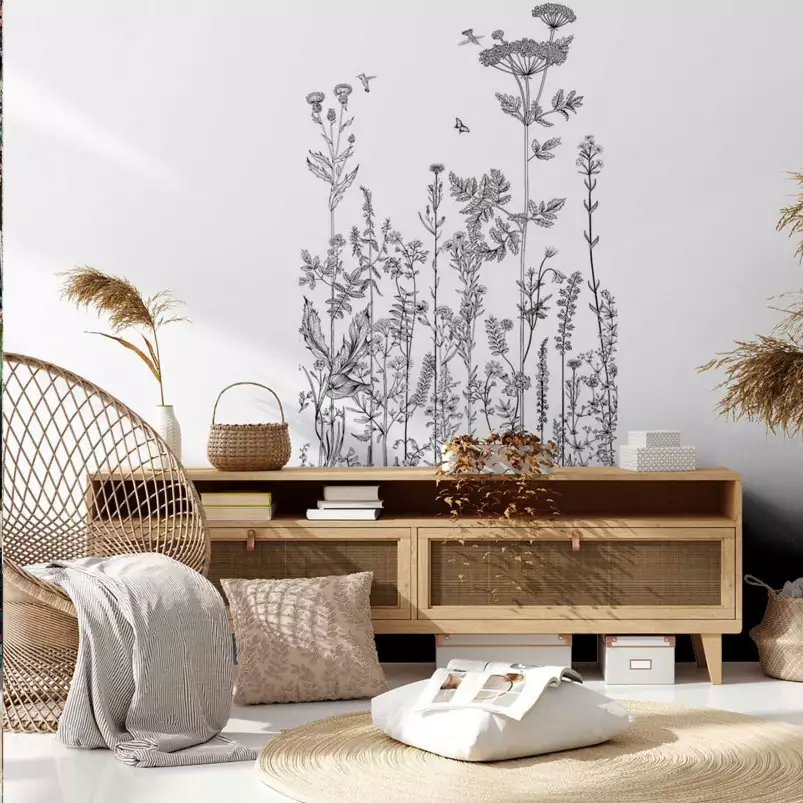 Botanique Sauvage - tapisserie panoramique noir et blanc