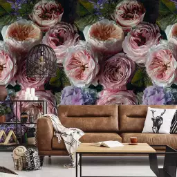 Pivoines et Hortensias - tapisserie panoramique fleurs