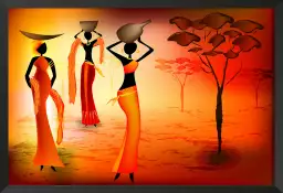 Silhouettes sous les arbres - tableau femme africaine