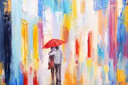 Peinture parapluie rouge - tableau design contemporain