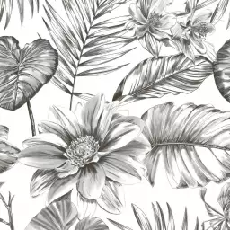 Magnolia jungle - tapisserie panoramique noir et blanc