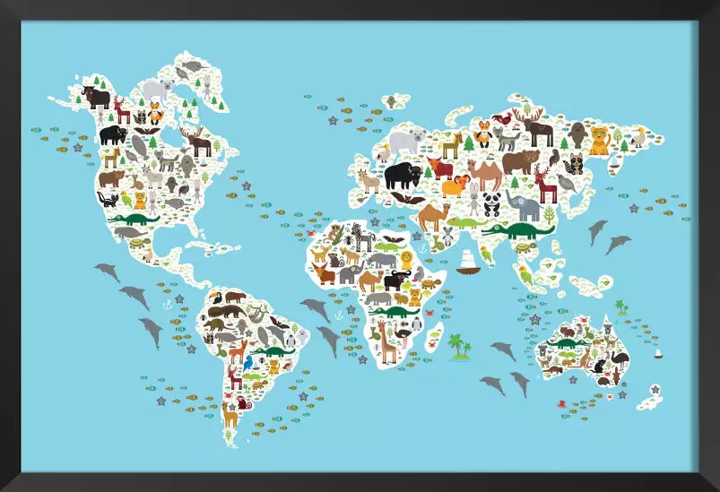 Carte du monde animaux - affiches pour enfant