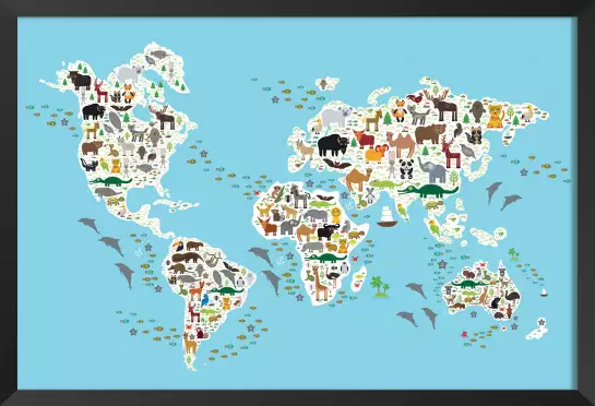 Carte du monde animaux - affiches pour enfant