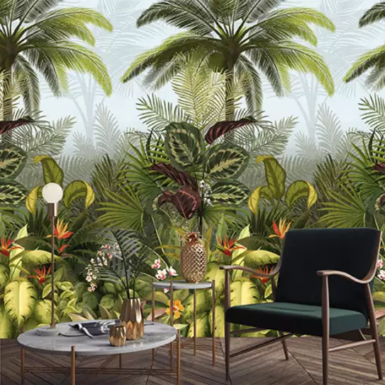 Tropical fleuri - tapisserie panoramique palmier