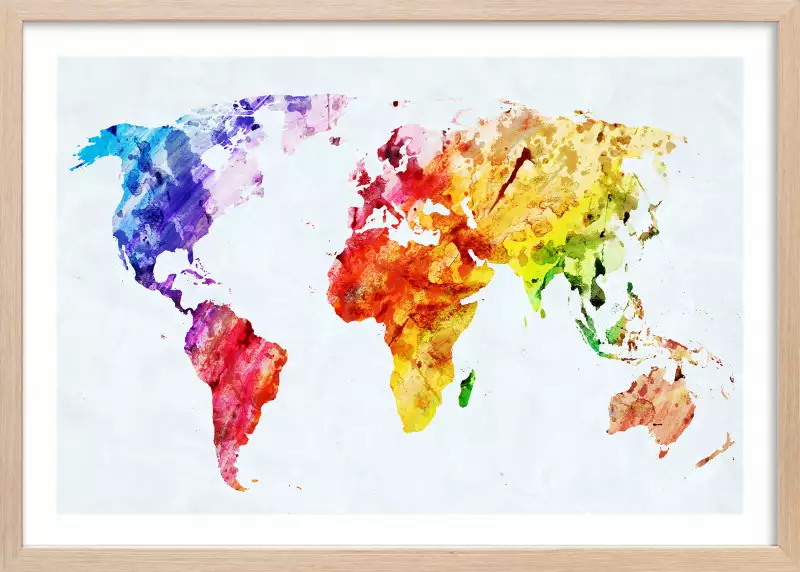 Multicolore carte du monde Affiches monde Déco murale