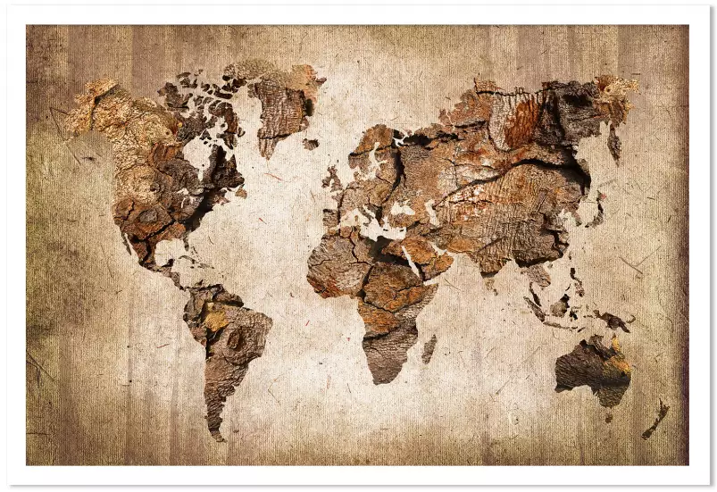 Carte du monde effet bois - carte du monde vintage