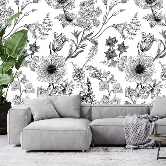 Fresque florale - tapisserie panoramique fleurs