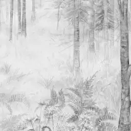 Sous-bois au crayon - tapisserie panoramique noir et blanc
