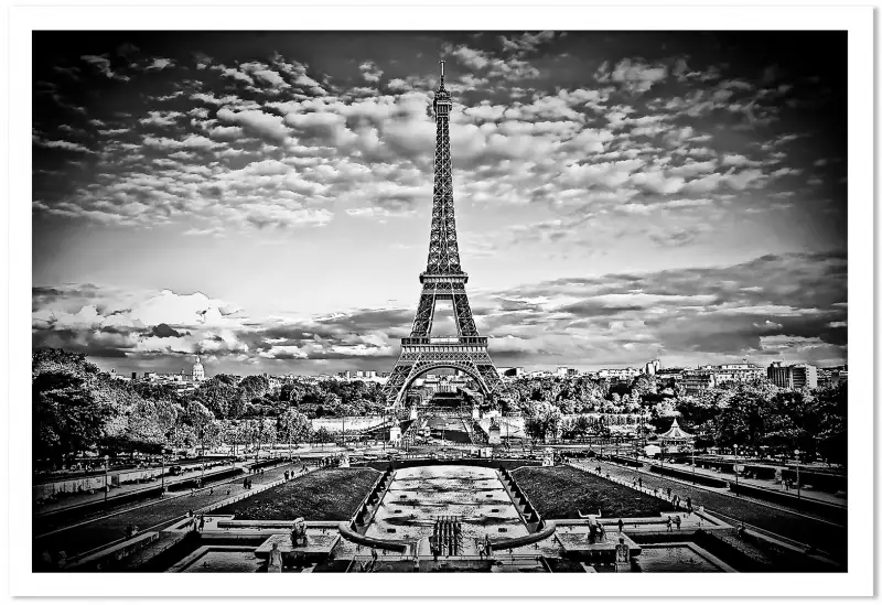 Tableau sur toile Photo noir et blanc carrée de la Tour Eiffel à Paris -  noir et blanc