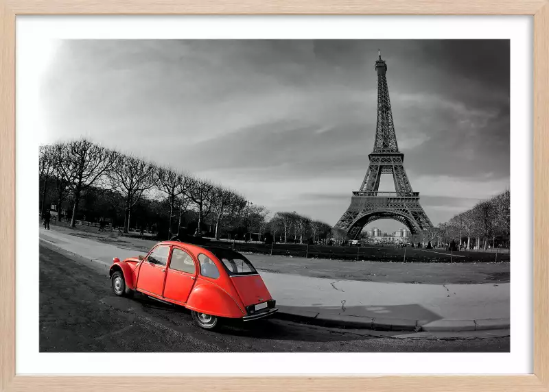 Tableau - Red Car in Paris (1 Part) Vertical 60x90 cm