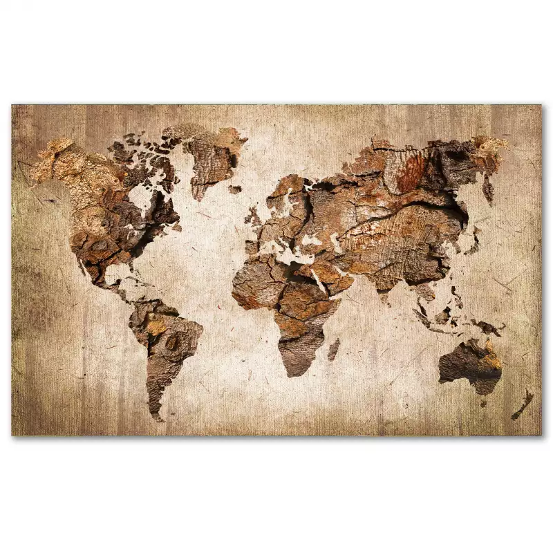 Tableau carte du monde bois sur une planche de bois - 90 x 60 cm