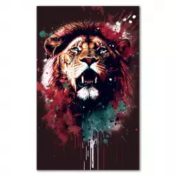 Lion pop art rouge - tableau pas cher