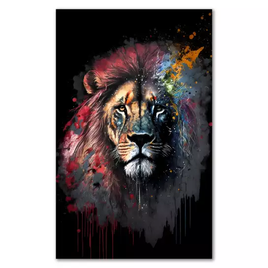 Tête de lion artistique avec motifs floraux - tableau pas cher