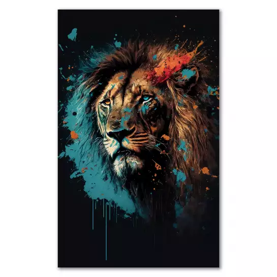 Tête de lion pop art bleu - tableau pas cher