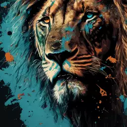 Tête de lion pop art bleu - tableau pas cher