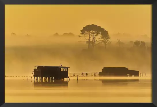 Cabanes landaises - tableau paysage lac