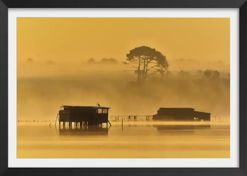 Cabanes landaises - tableau paysage lac