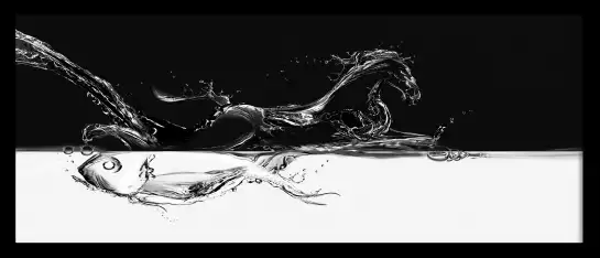 Cheval au galop - tableau noir et blanc abstrait