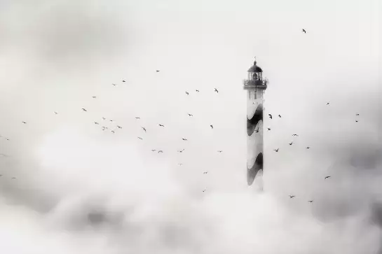 Phare dans le brouillard - tableau mer