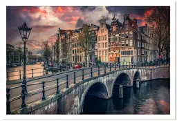 Amsterdam canaux et ponts - affiche architecture