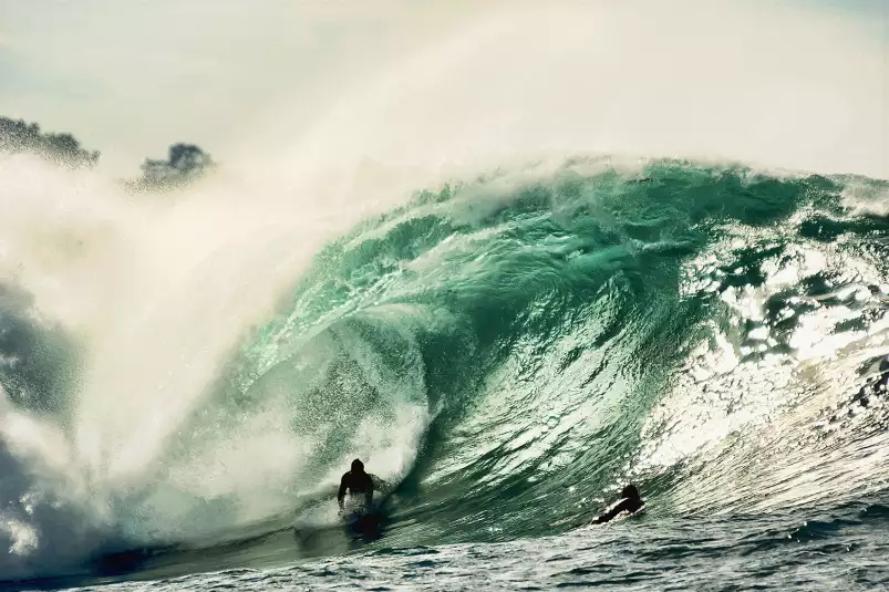 Tube en bodyboard - tableau coucher de soleil sur la mer