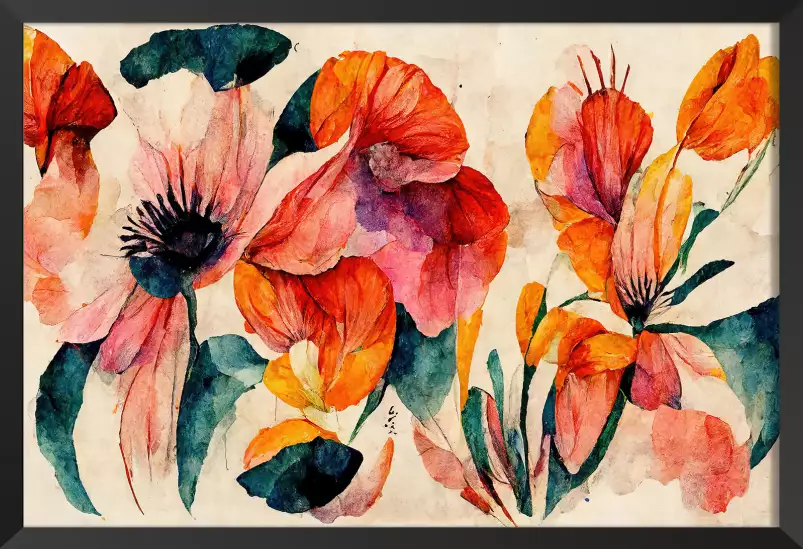 Coquelicot et aquarelle - tableaux fleurs