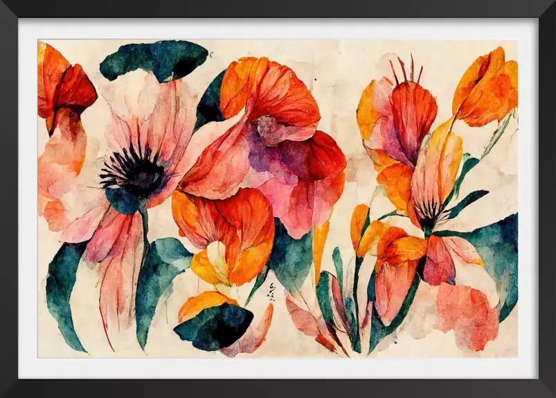 Coquelicot et aquarelle - tableaux fleurs