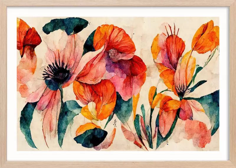 Tableau coquelicots aquarelle : toile imprimée murale fleurie