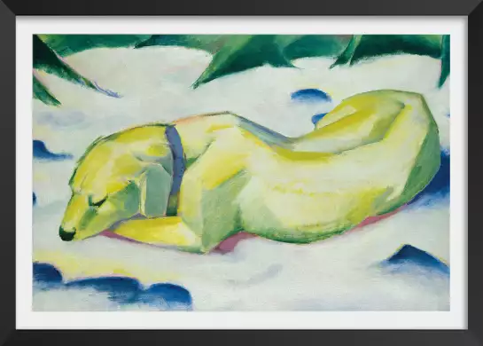 Marc franz , chien couché dans la neige - tableau celebre