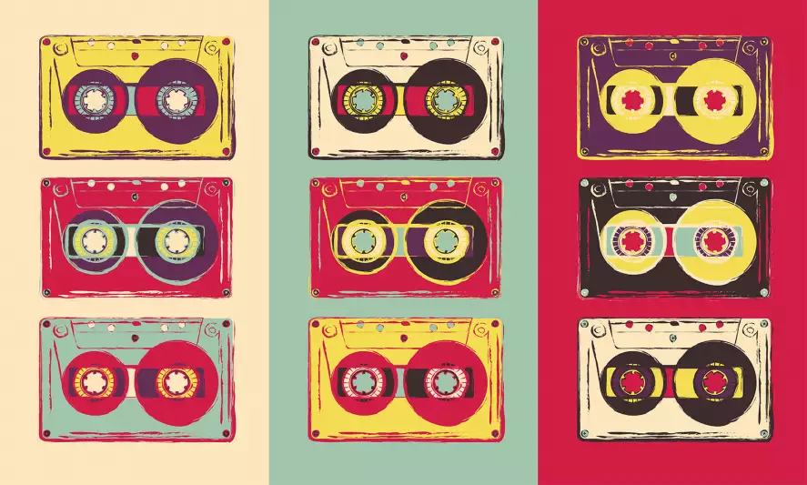 Cassettes audio - papier peint année 70 80