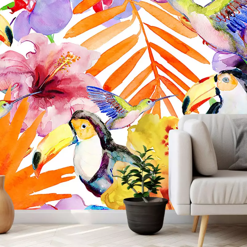 Jungle tropicale toucans - papier peint exotique