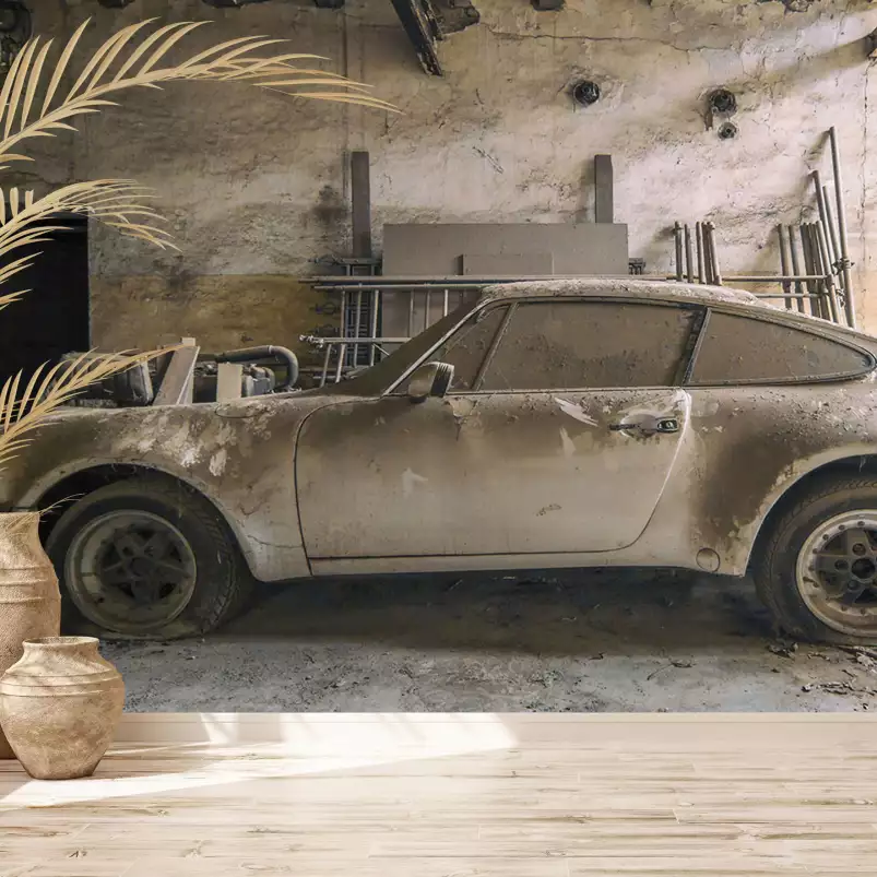 Tresor de voiture porsche 911 - papier peint style industriel