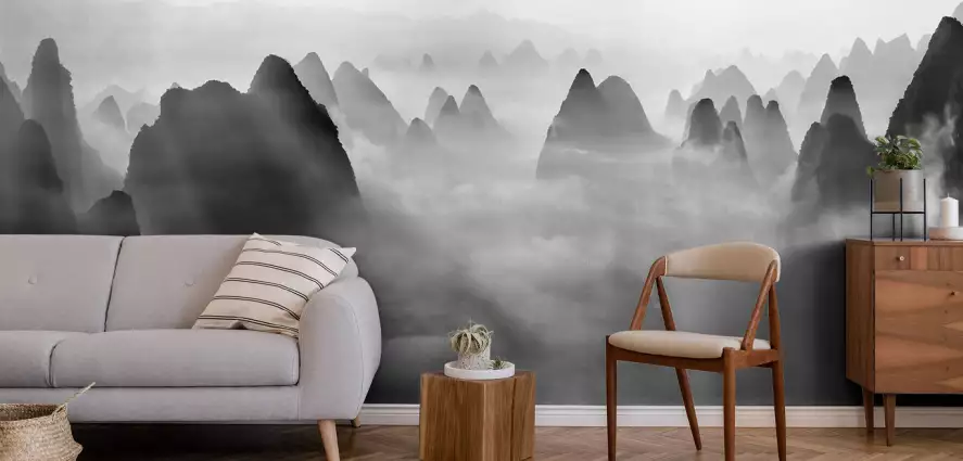 Yangshuo au matin - papier peint panoramique montagne