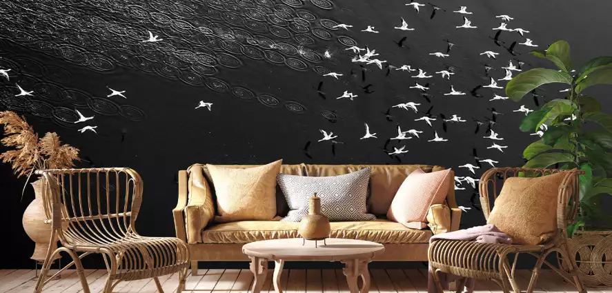 Take off - papier peint oiseaux noir et blanc